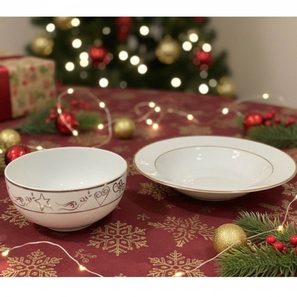JCPenney Holiday Wishes Gold Porcelain Rim Soup Bowl Cereal Bowl *